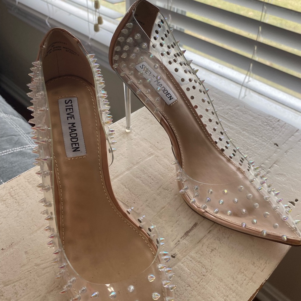 Steve Madden Transparent Heels with Silver Spikes